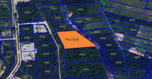 Aerial photo of Plot 649 – 181,739 sqft freehold industrial land for sale in Sungai Petani, Kedah. Located near Eastern Bypass and surrounded by industrial, commercial, and residential zones.